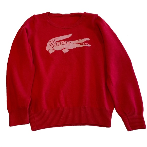 Lacoste Vintage Cherry Red Wool Logo Sweater NWOT - Picture 2 of 4
